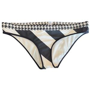 Womens RAMPAGE Swim Black & White Striped Houndstooth Bikini Bottom Size L NWOT